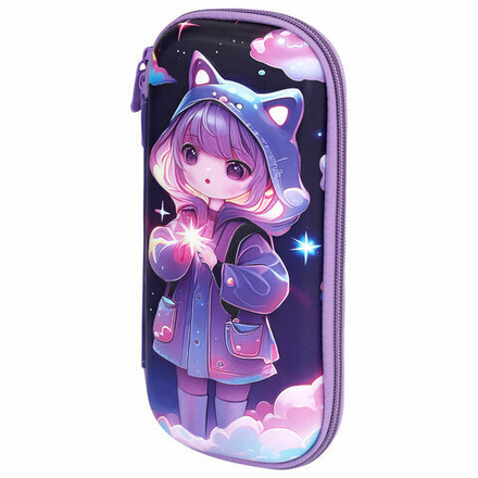 Пенал ЮНЛАНДИЯ, 1 отделение, 1 откидная планка, карман, EVA покрытие soft-touch, 22х10х5 см, "Sky Girl", 273183