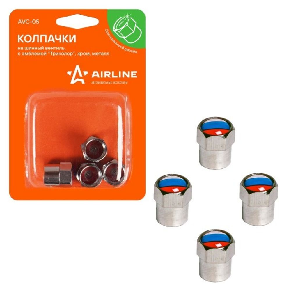 Колпачок камеры металл с эмблемой Триколор, хром (4 шт в уп.) (AIRLINE)