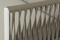 "Касабланка" диван модульный плетеный из роупа, каркас алюминий, роуп серо-коричневый 23мм, ткань бежевая 15052