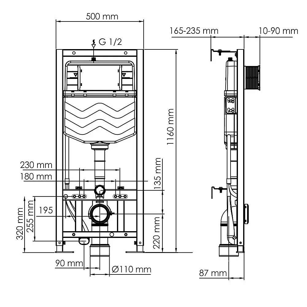 Инсталляция для унитаза WasserKraft Aller 10 10TLT.010.ME.PB03 с черной кнопкой
