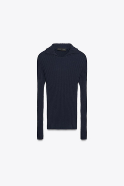 ZARA ДЖЕМПЕР С ВОРОТНИКОМ ПОЛО В РУБЧИК, МОРСКОЙ СИНИЙ