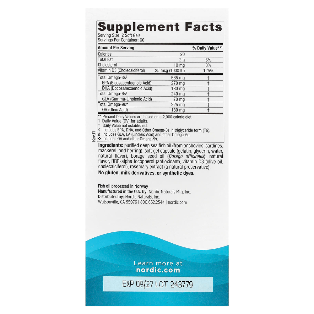 Nordic Naturals, Complete Omega™-D3, лимон, 120 капсул