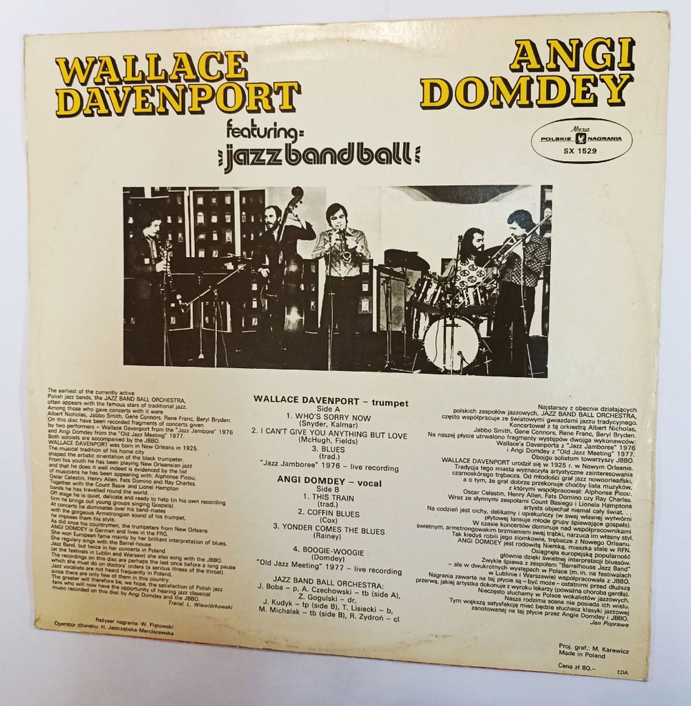 Винтажная виниловая пластинка LP Wallace Davenport Angi Domdey Featuring Jazz Band Ball Orchestra (Польша 1977)
