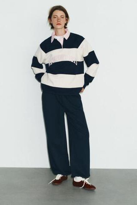ZARA ТОЛСТОВКА ПОЛО В ПОЛОСКУ, МОРСКОЙ СИНИЙ