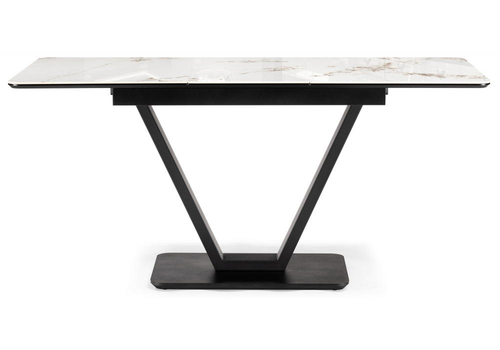 Керамический стол Woodville Бугун 120(160)х80х77 белый мрамор глянец, черный, ножки черные