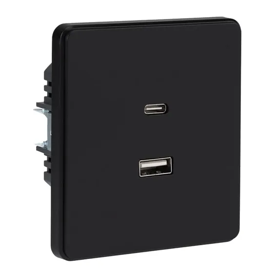Розетка ROUND USB-A+Type-C 3А с функцией быстрой зарядки оникс KRANZ