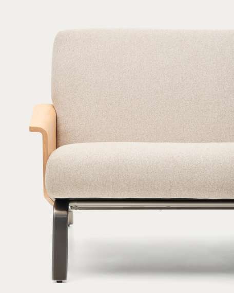 Трехместный диван Amsen, бежевый с подлокотниками из шпона дуба