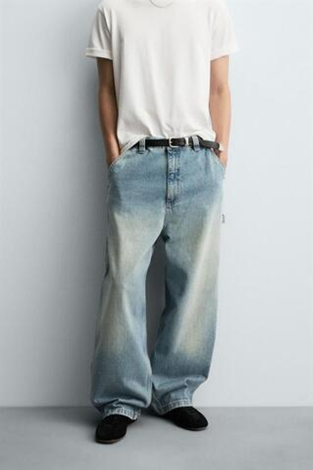 ZARA ДЖИНСЫ WIDE BAGGY FIT, ГОЛУБОЙ