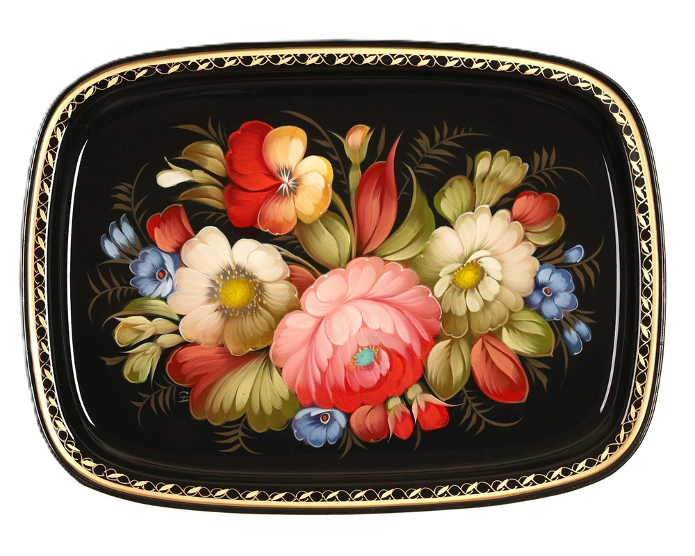 Жостовский поднос декоративный, размер 33х24 см (A12), металлический