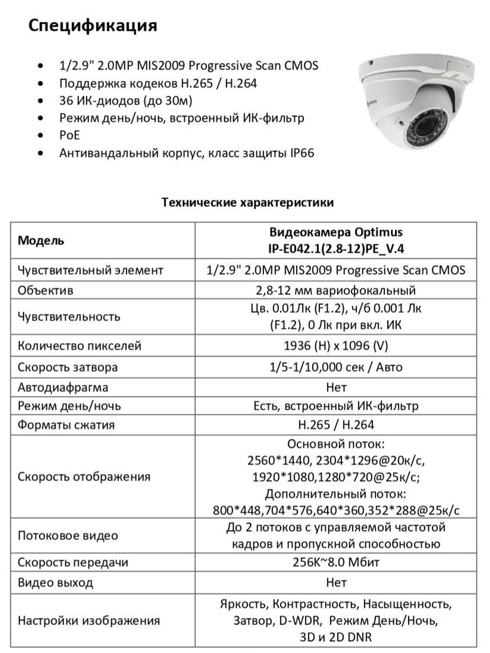 Видеокамера Optimus IP-E042.1(2.8-12)PE_V.4