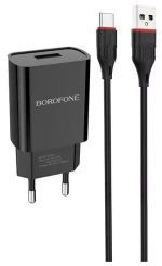 Сетевое зарядное устройство с кабелем Type-C 1-метр 2.1A BOROFONE BA20A