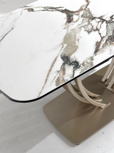 Стол MATERA 160 KL-188 Контрастный мрамор матовый, итальянская керамика/ каркас цвета шампань