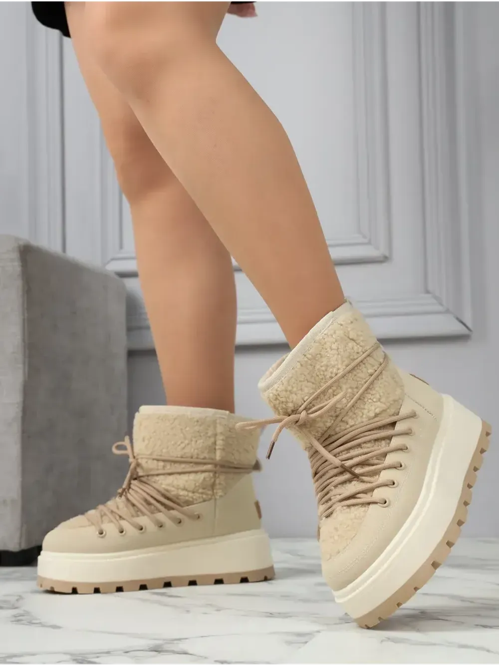 Зимние угги натуральный мех на платформе