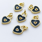 Подвеска Замочек Сердце, цвет золото+черный, размер 12*9 мм, цена за 1 шт