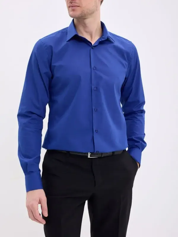 Рубашка на высокий рост LONG SLIM FIT с длинным рукавом, синяя