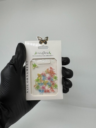 Объемные фигурки для ногтей бабочки разноцветные полупрозрачные