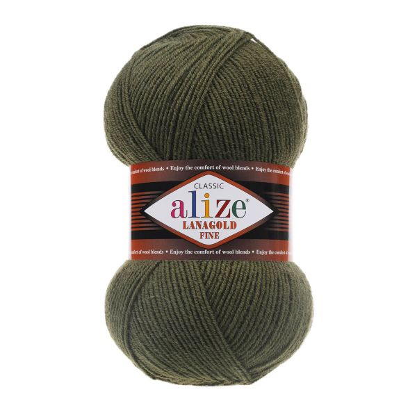 Пряжа Alize (Ализе) Lana Gold Fine / уп.5 мот. по 100 г, 390м, 029 хаки A