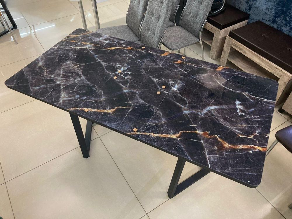 Стол разд стекло Миллер бабочка К-т ног №5 черный Царг.пояс 930 черный Ст-ца мрамор черная ф/п (чер)