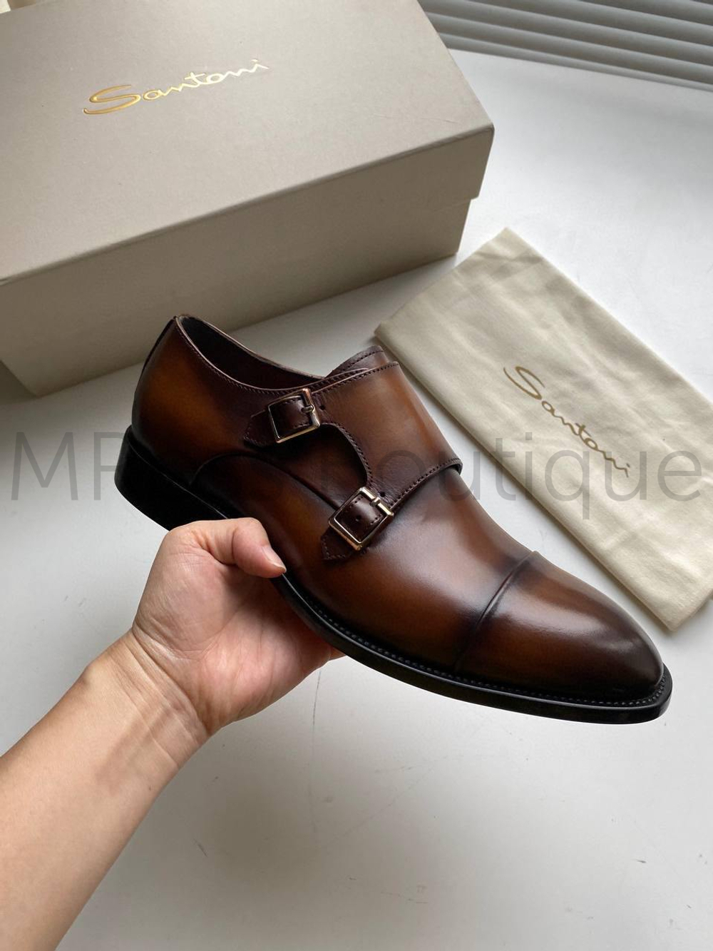Мужские кожаные туфли Santoni Carter коричневые