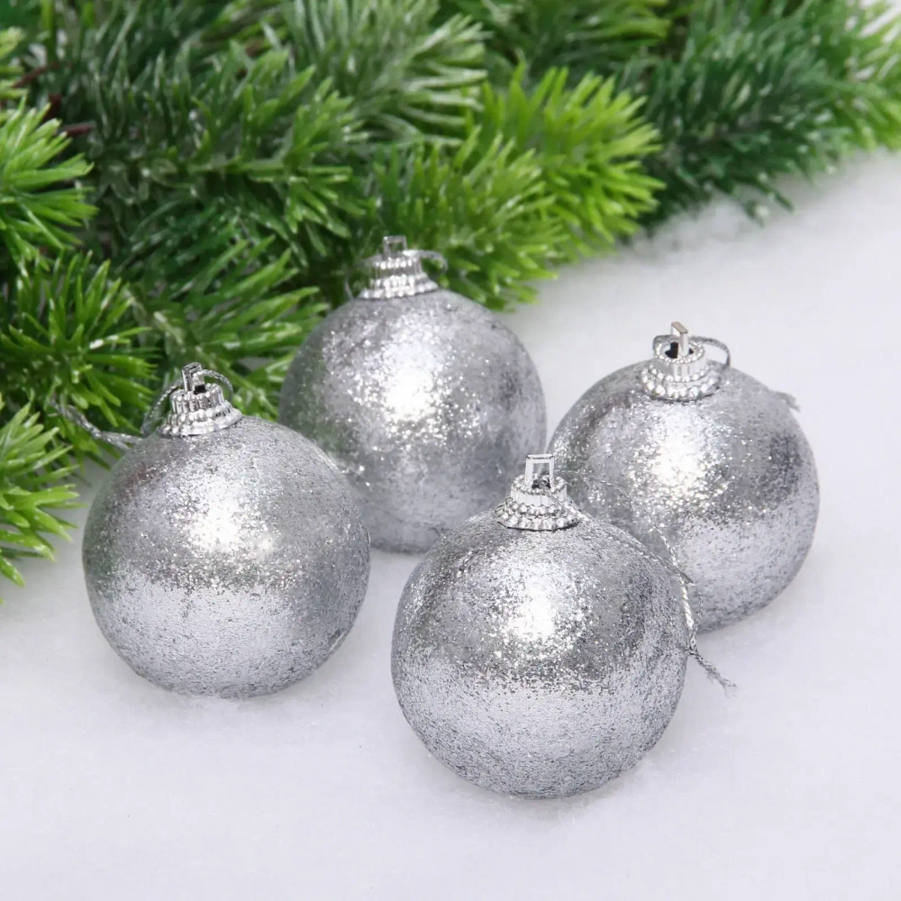 Новогодние шары 5 см (набор 4 шт) «Блестящее напыление», серебро