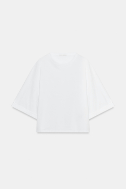 ZARA АСИММЕТРИЧНАЯ ФУТБОЛКА С ПУГОВИЦЕЙ, БЕЛЫЙ