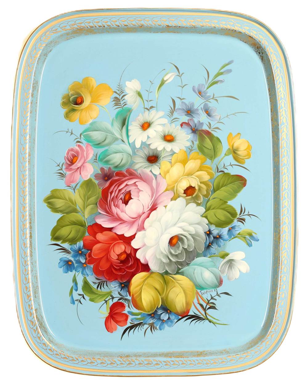 Жостовский поднос декоративный, размер 45х35 см (A19), металлический