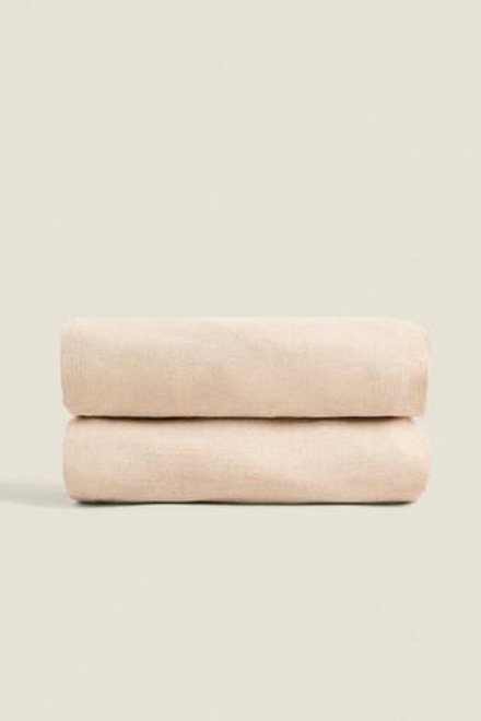 ZARA HOME ПЛЕД ИЗ СИНЕЛИ, СВЕТЛО-БЕЖЕВЫЙ