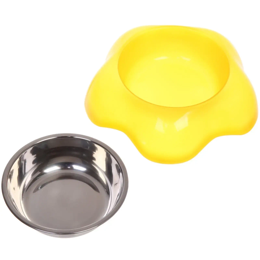 Миска пластиковая с металлической чашкой «Цветок» 16,5*4,2см цвет оранжевый/150 и 200мл