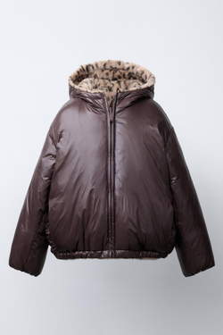 ZARA ДВУСТОРОННЯЯ КУРТКА, ТЕМНО-КОРИЧНЕВЫЙ