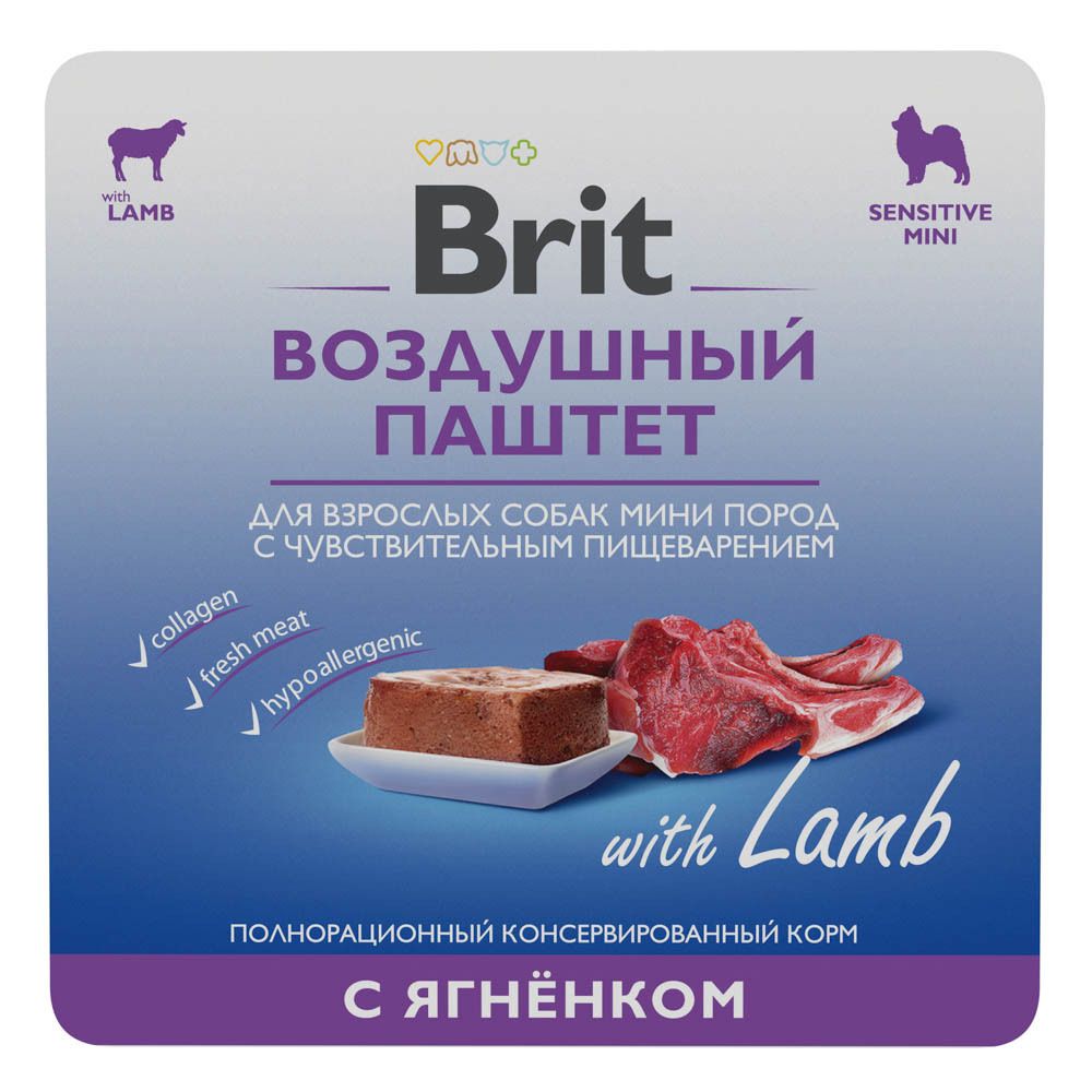 Brit Premium Воздушный паштет с ягненком для взрослых собак мини пород с чувствительным пищеварением 100 г
