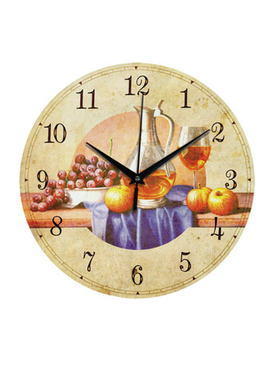 Часы настенные деревянные IDEAL "Вино и фрукты", 30 см, бесшумные Декор для дома, подарок