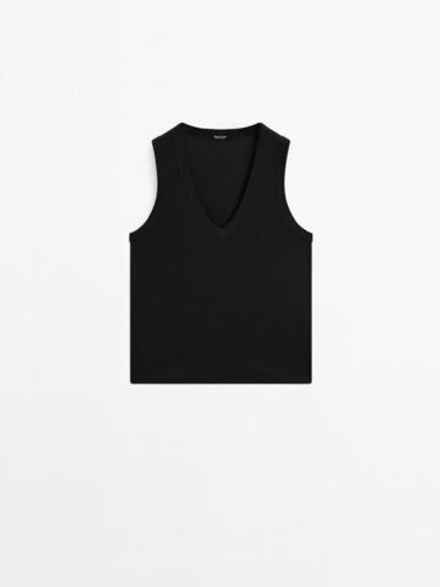 Massimo Dutti Футболка из мерсеризованного хлопка без рукавов, черный