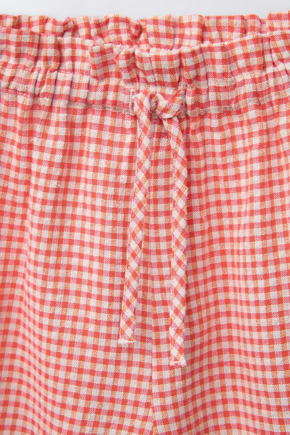 ZARA БРЮКИ В КЛЕТКУ ВИШИ, КРАСНО-ОРАНЖЕВЫЙ