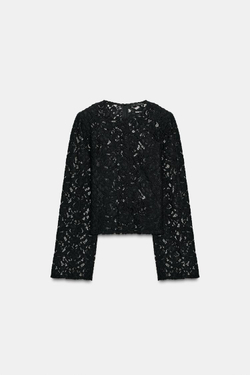 ZARA КРУЖЕВНОЙ ТОП С ПОДПЛЕЧНИКАМИ, ЧЕРНЫЙ