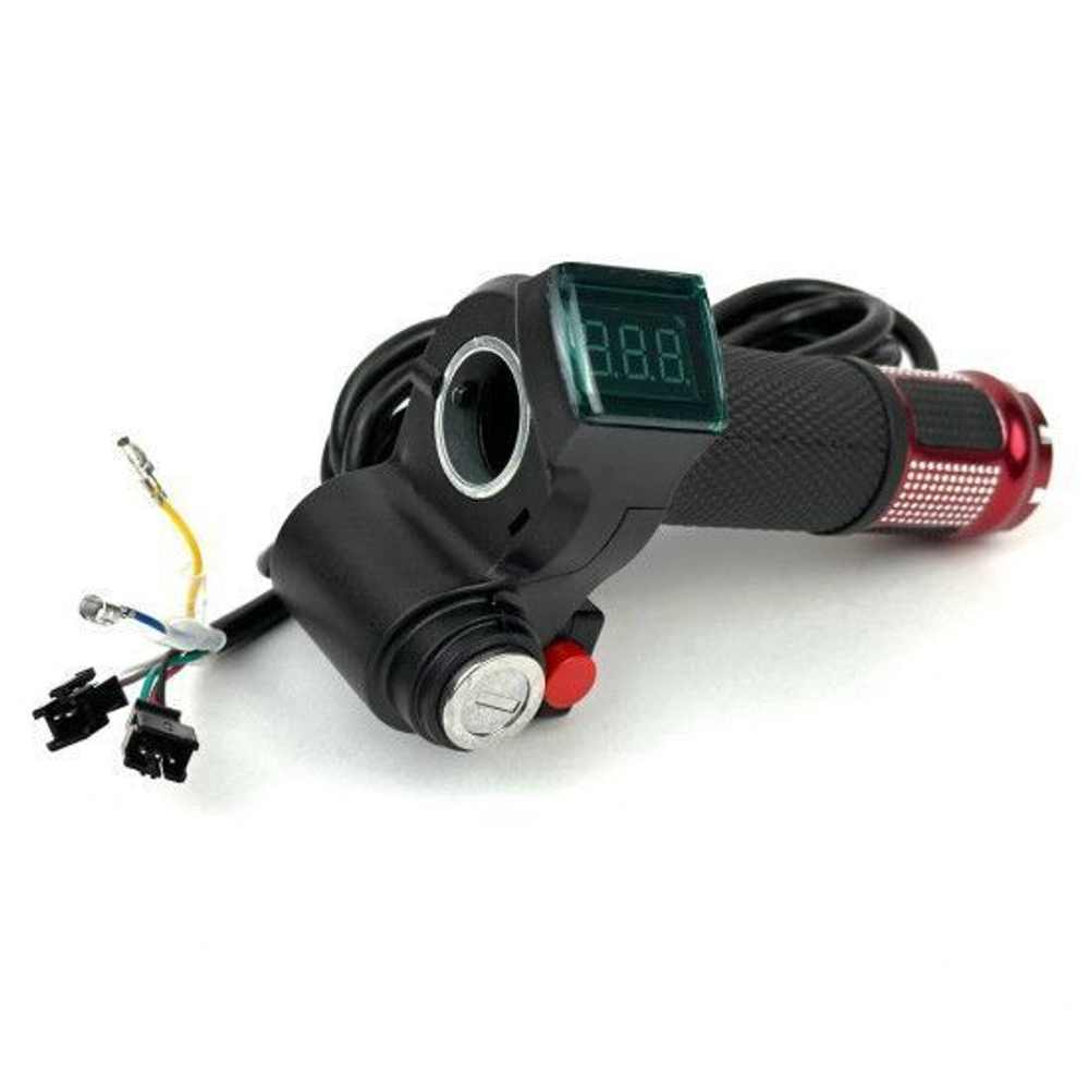 Ручка газа с вольтметром, кнопкой и замком зажигания (кабель 2м) Красная