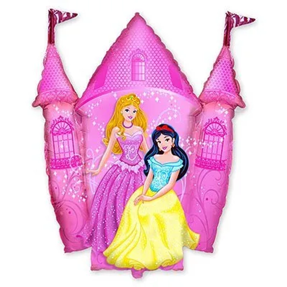 Шар фольга Фигура Принцессы и замок розовый 87х78 см с гелием