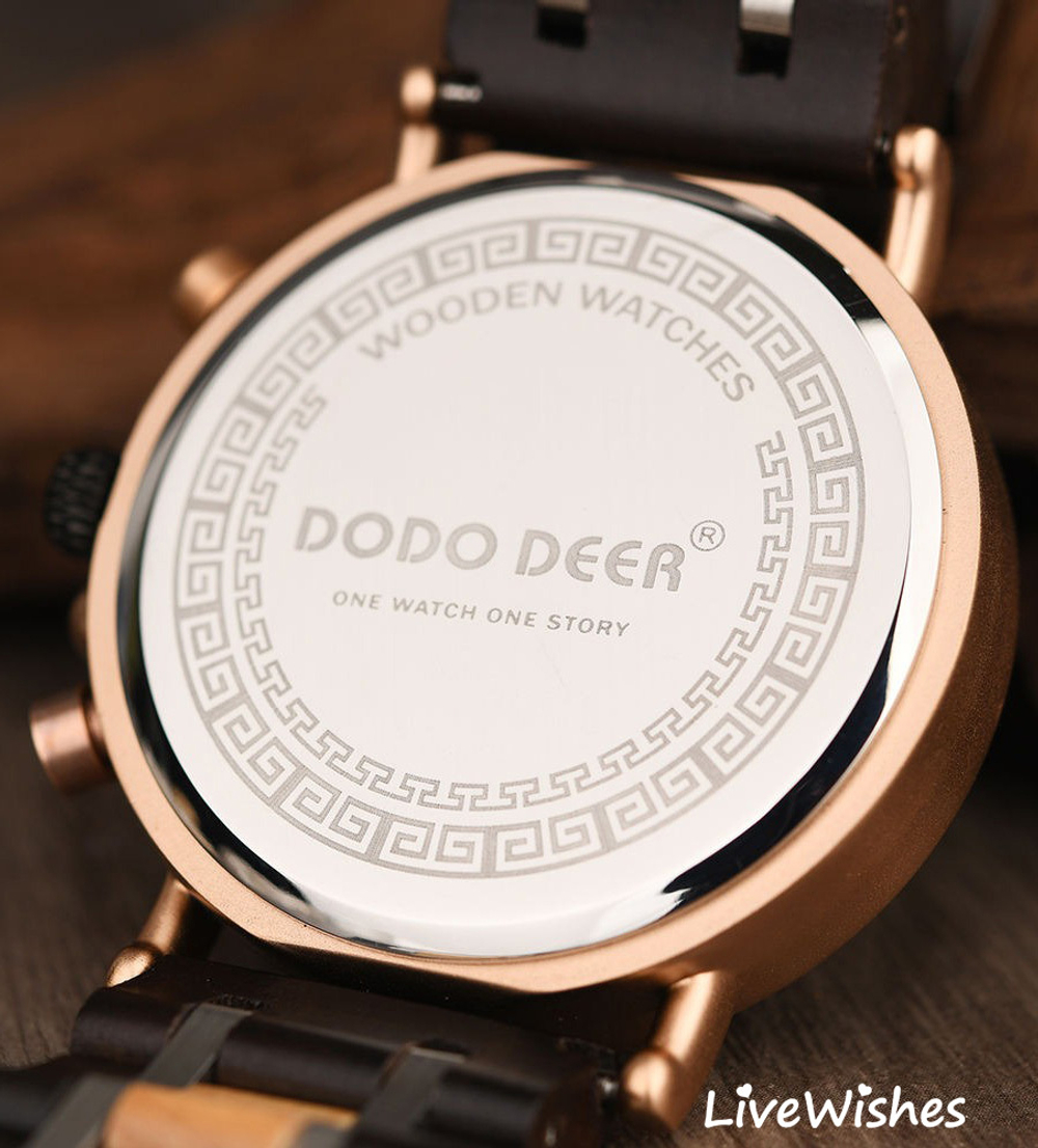 Часы наручные из натурального дерева кварцевые DODO DEER на деревянном браслете, черно-коричневый W10660-01