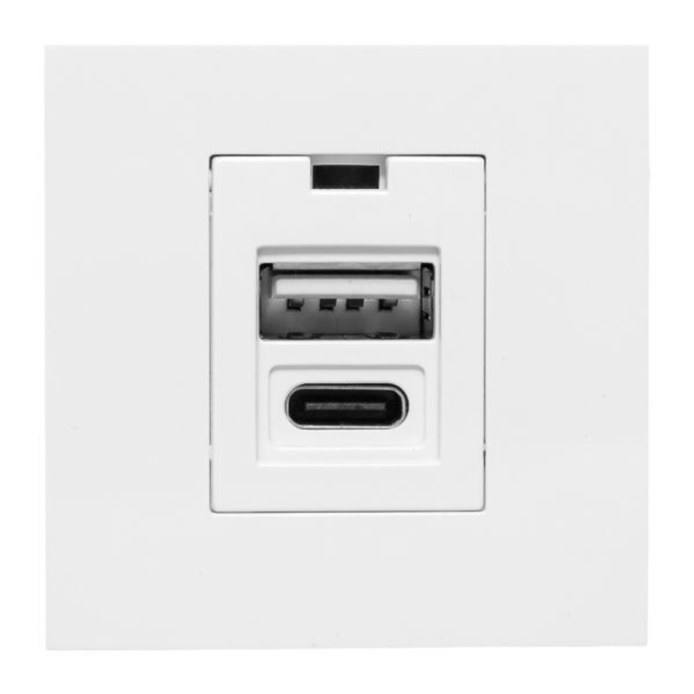 Розетка USB A+C, 2,1А, 2 гнезда, без индикатора, белая EKF