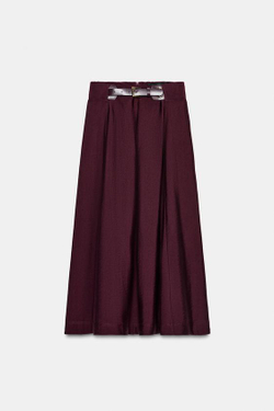 ZARA ЮБКА-НАКИДКА МИДИ С ПОЯСОМ, БАКЛАЖАНОВЫЙ