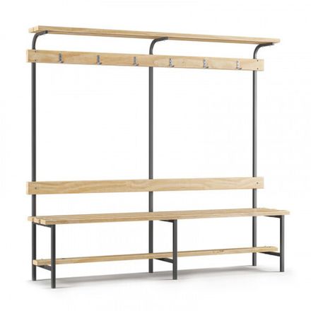 Скамейка с вешалкой для раздевалки с верхней полкой (L=2000) дерево