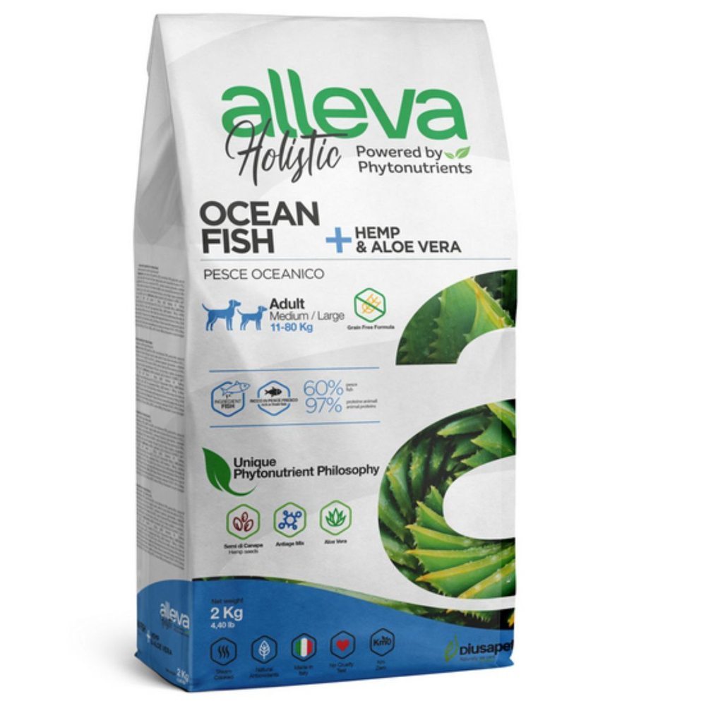 Корм Аллева Холистик Holistic Ocean Fish + Hemp & Aloe vera Medium/Maxi для взрослых собак средних и крупных пород, с океанической рыбой и алое вера,2кг