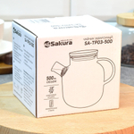 Чайник заварочный 0,5л стеклянный с бамбуковой крышкой, SA-TP03-500