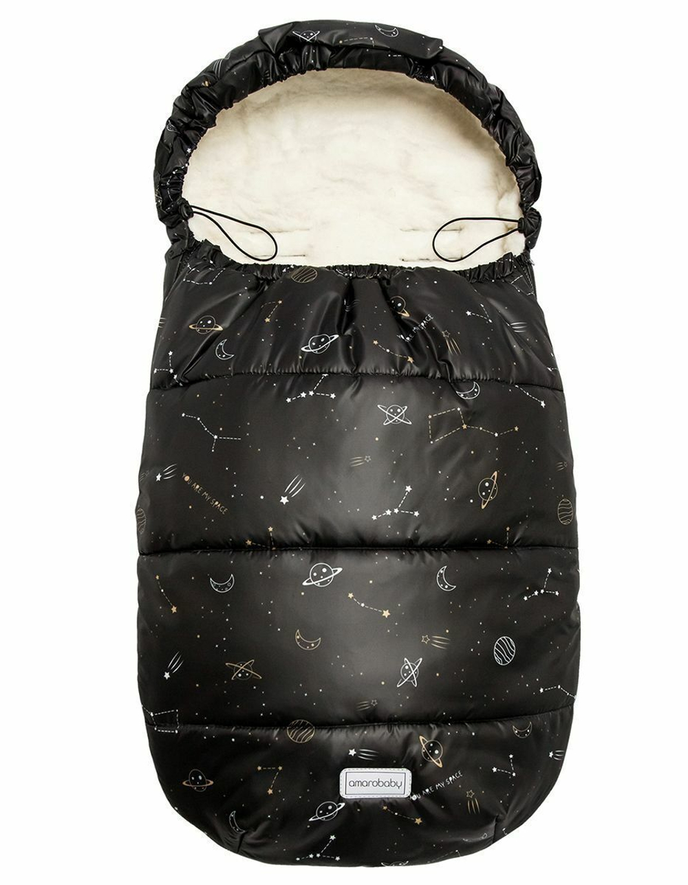 Конверт зимний меховой AMAROBABY Snowy Travel Космос, черный, 105 см.