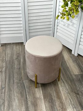 Пуф для гостиной ШАРЛЬ круглый Mr27 бежевый, велюр/золото