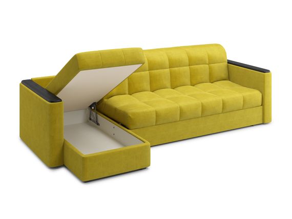 Диван угловой с оттоманкой Неаполь 1,8 - Velutto 28 оливковый/накладка венге