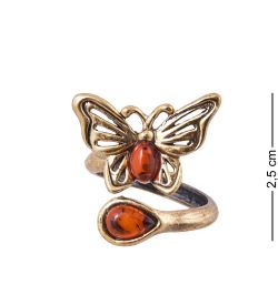 AM-3854 Кольцо «Бабочка Лилия» (латунь, янтарь)