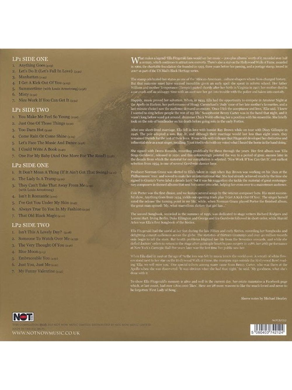 Ella Fitzgerald. Gold. The Original Classics (2 LP) Новая запечатанная виниловая пластинка. Элла Фитцджеральд