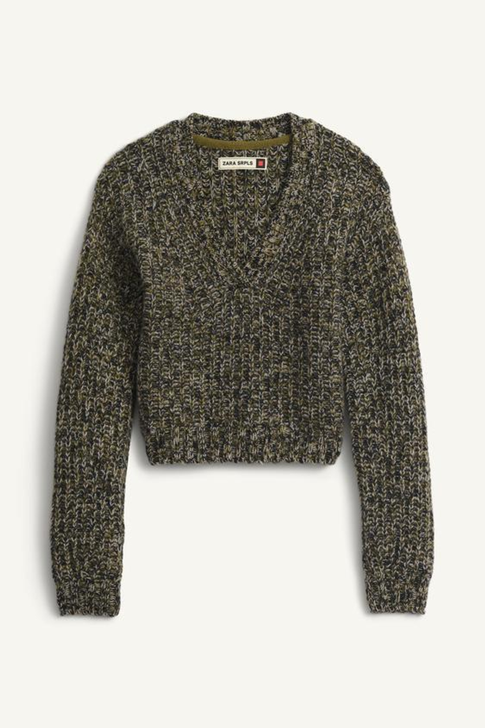 ZARA СВИТЕР С V-ОБРАЗНЫМ ВЫРЕЗОМ, ЗЕЛЕНЫЙ