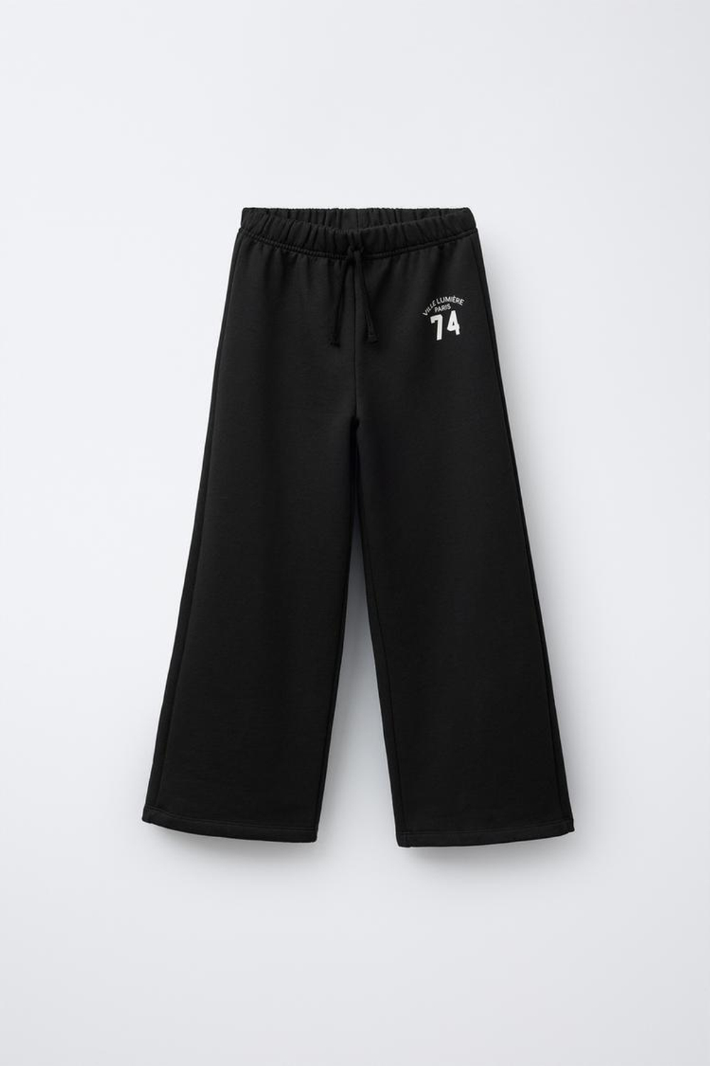 ZARA БРЮКИ WIDE LEG С ПРИНТОМ, ЧЕРНЫЙ