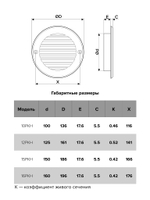 Решетка вентиляционная РКН фланец D125 D161 ASA Ivory ERA